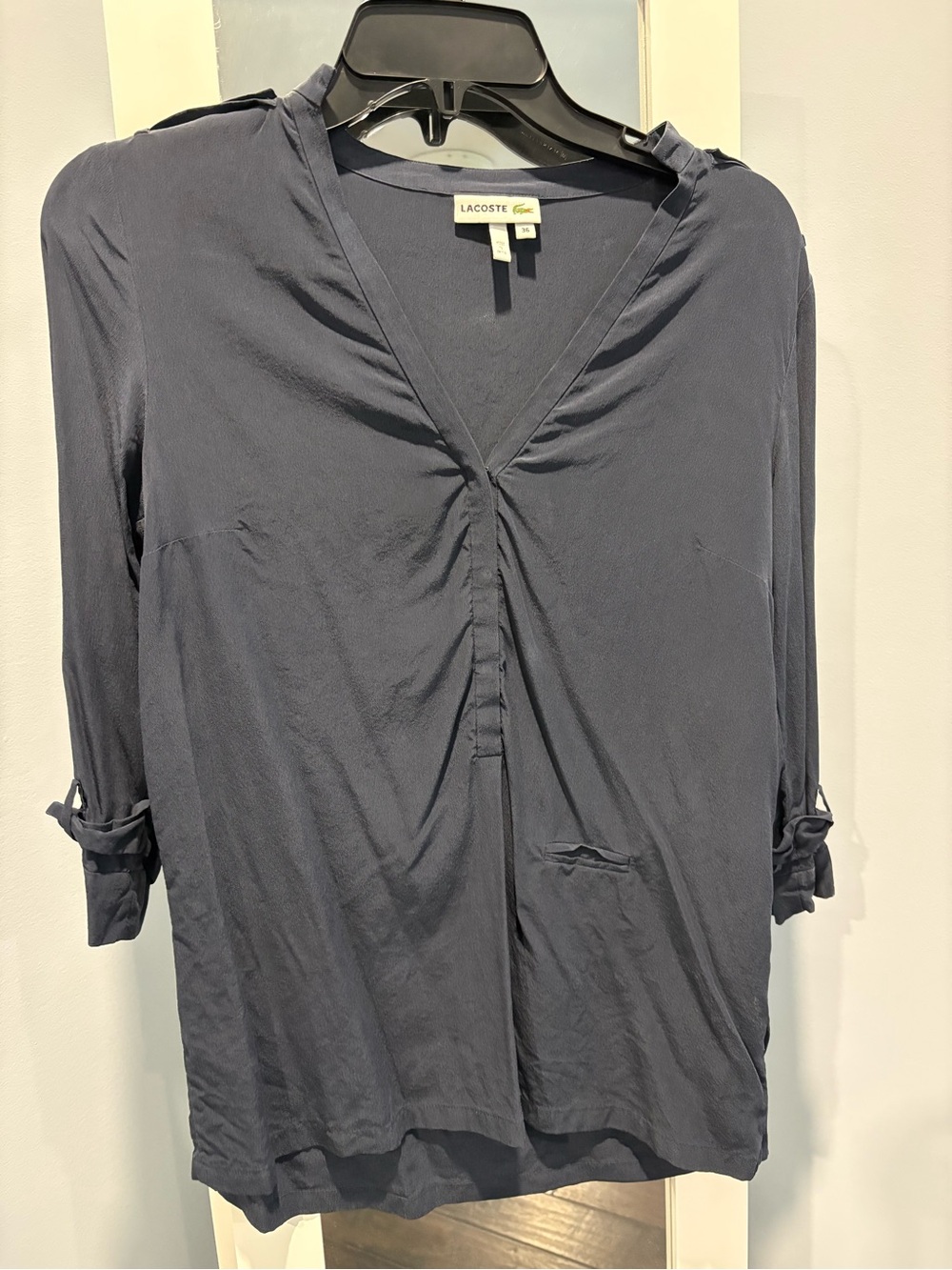 Lacoste Women's Deep Navy V-Neck Gathered Front Blouse